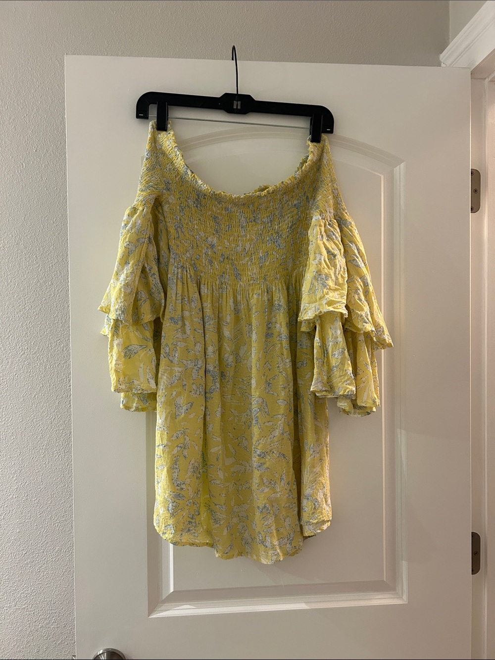 ILLA ILLA Yellow Printed Off-Shoulder Mini Dress